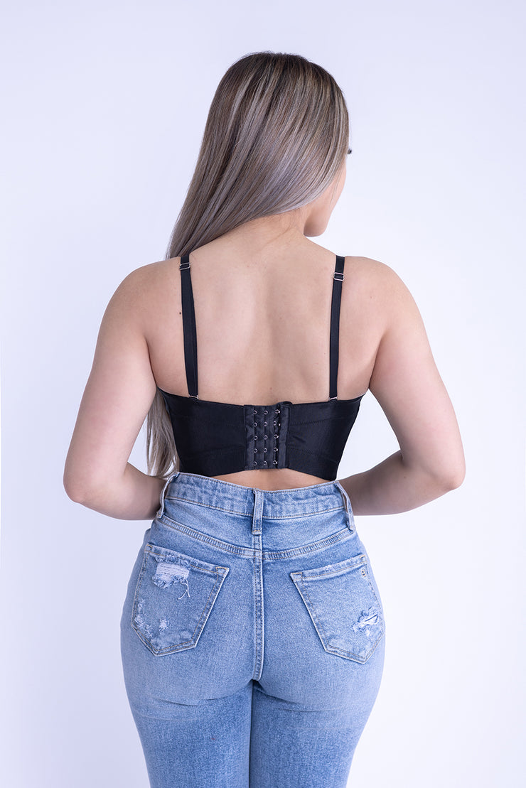 Bralet negro con aplicaciones de brillos en copas