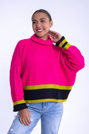 Suéter rosa con franjas de colores
