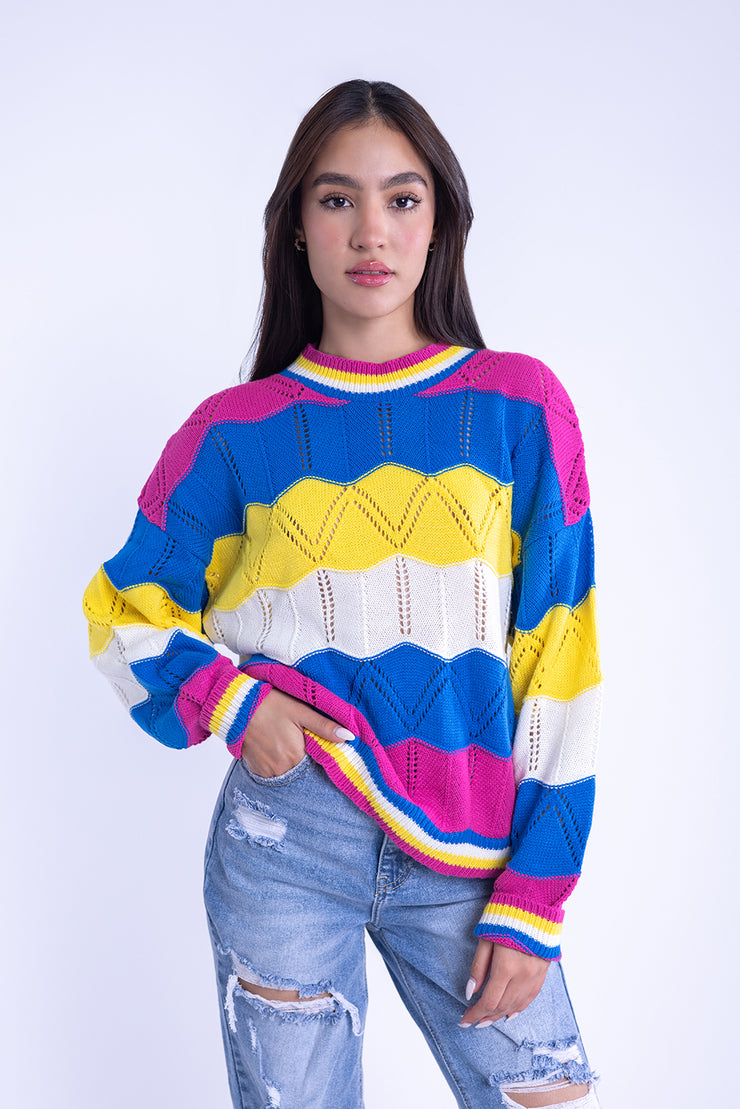 Suéter tejido con franjas de colores