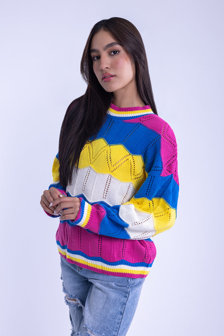 Suéter tejido con franjas de colores