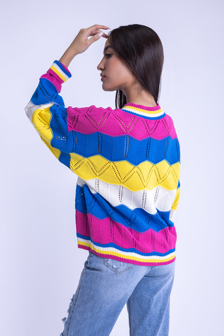 Suéter tejido con franjas de colores