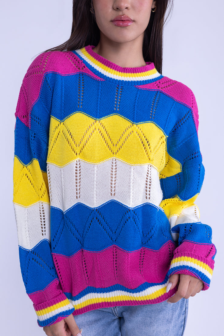 Suéter tejido con franjas de colores
