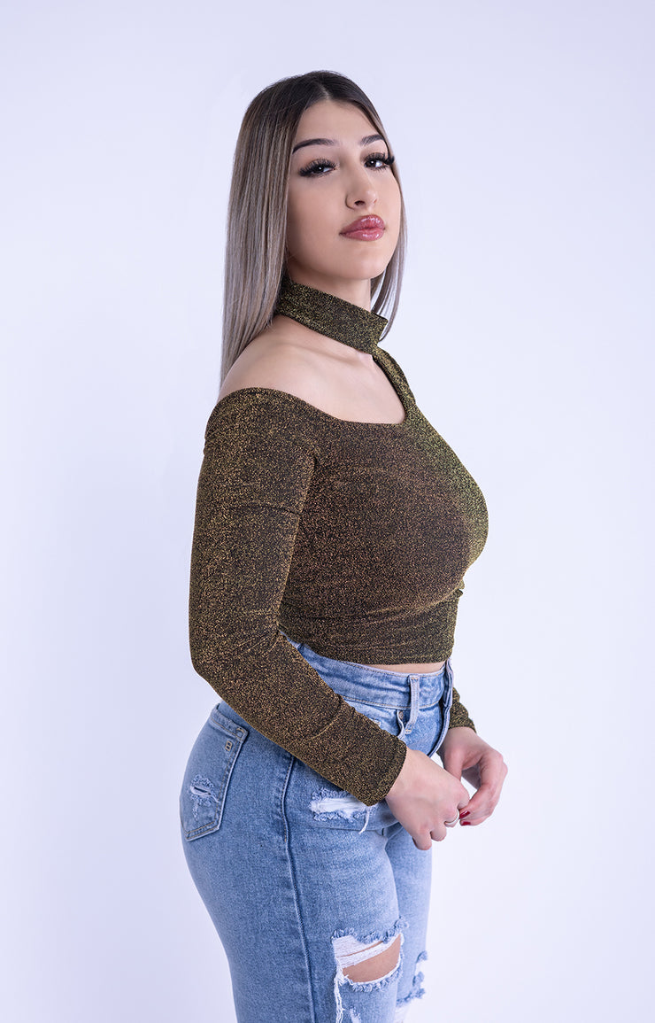 Top desigual de tela lurex