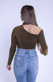 Top desigual de tela lurex