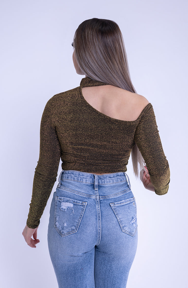 Top desigual de tela lurex