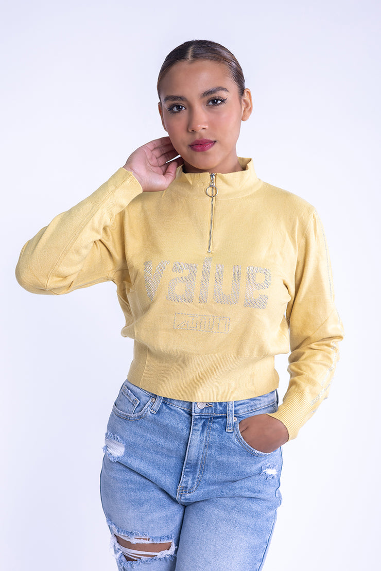 Sudadera amarilla con ziper y destellos