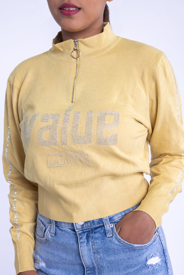 Sudadera amarilla con ziper y destellos