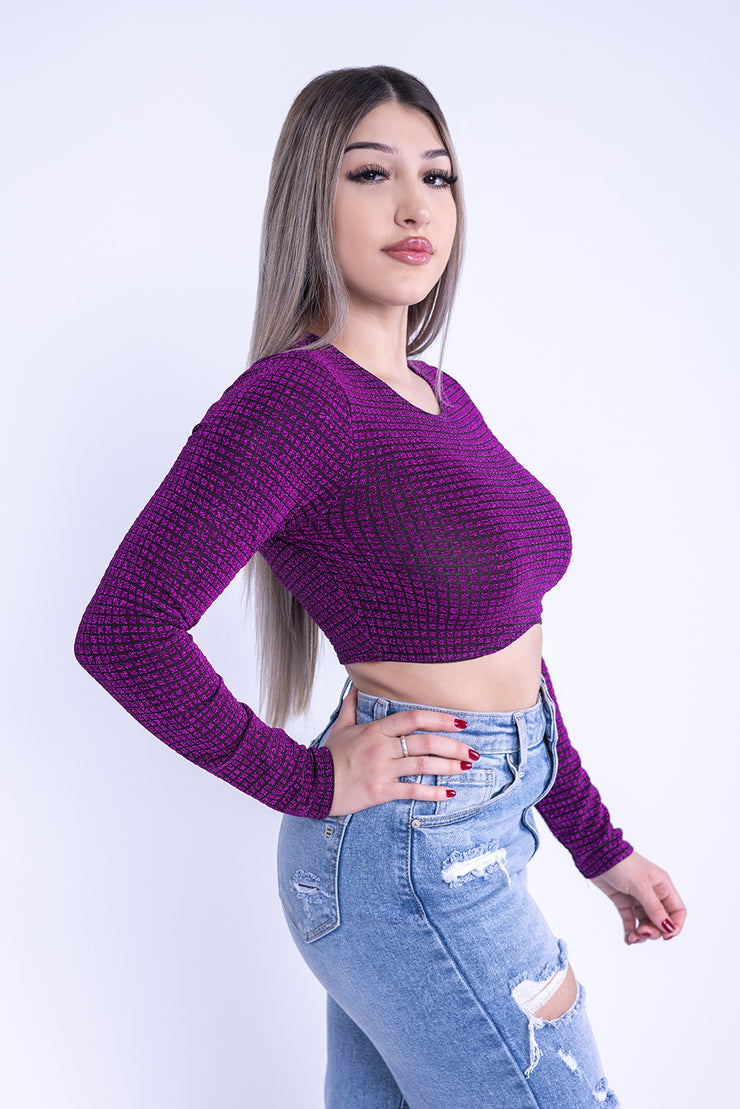 Top guinda con destellos