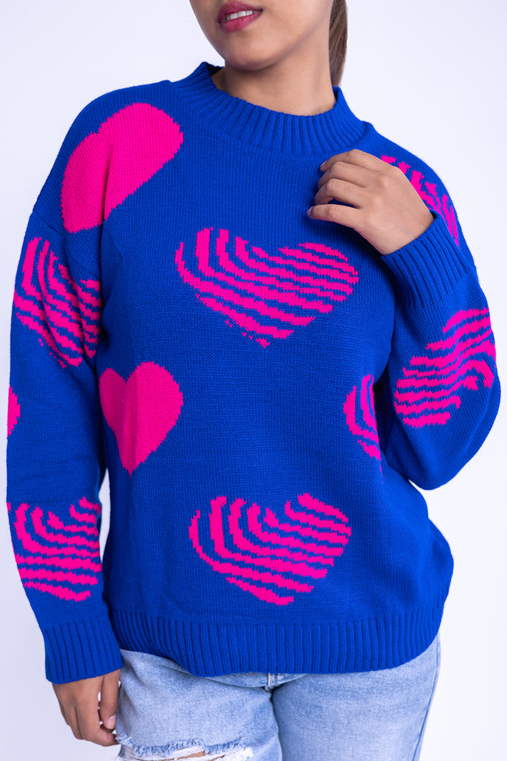 Suéter morado con corazones rosas