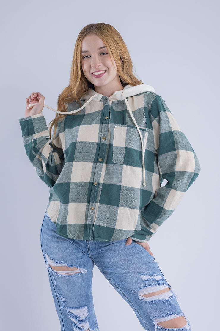 Camisola cuadriculada con capucha