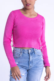 Top fiusha acanalado con detalle de brillos