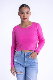 Top fiusha acanalado con detalle de brillos