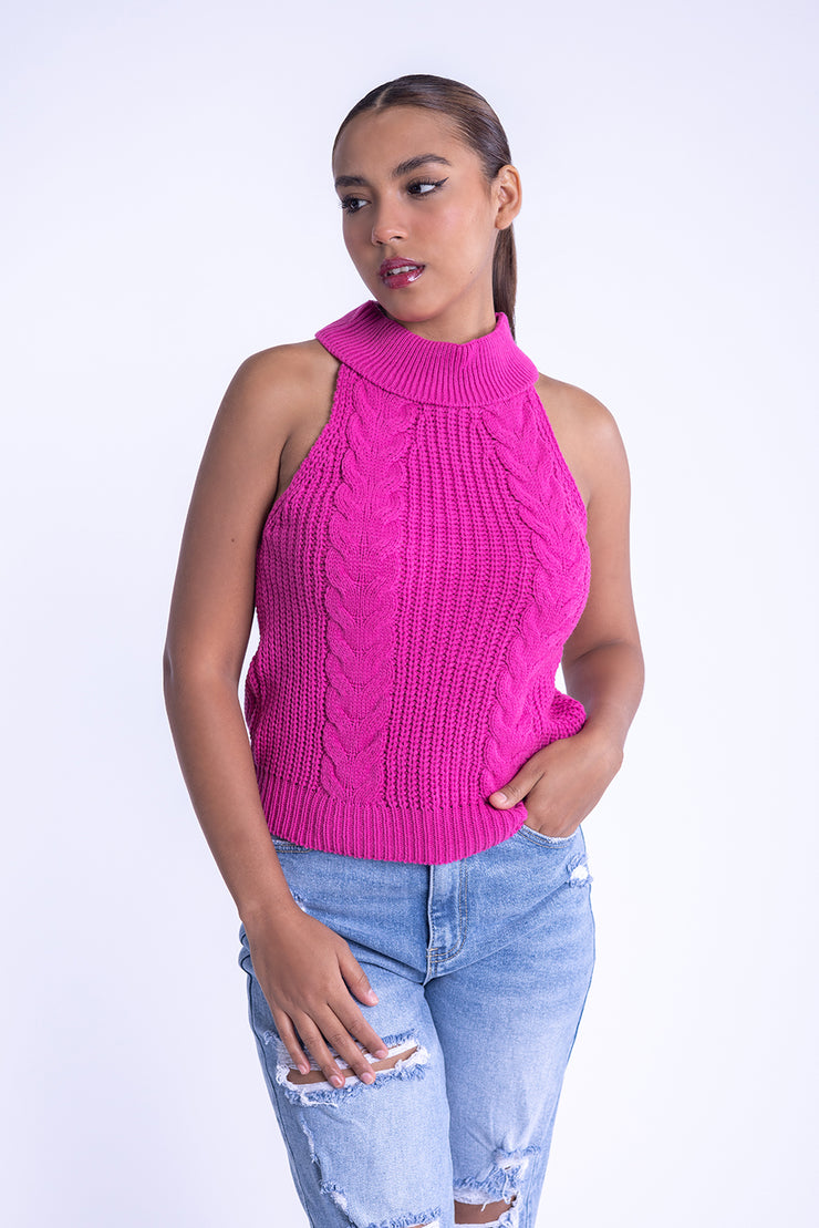 Top tipo halter tejido
