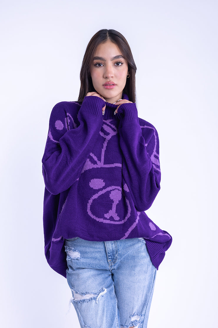 Suéter morado oversize estampado osos