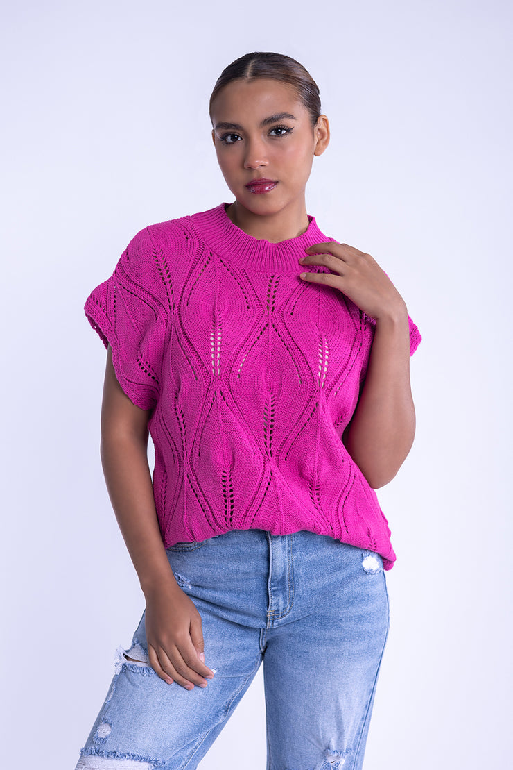 Chaleco rosa perforado oversize