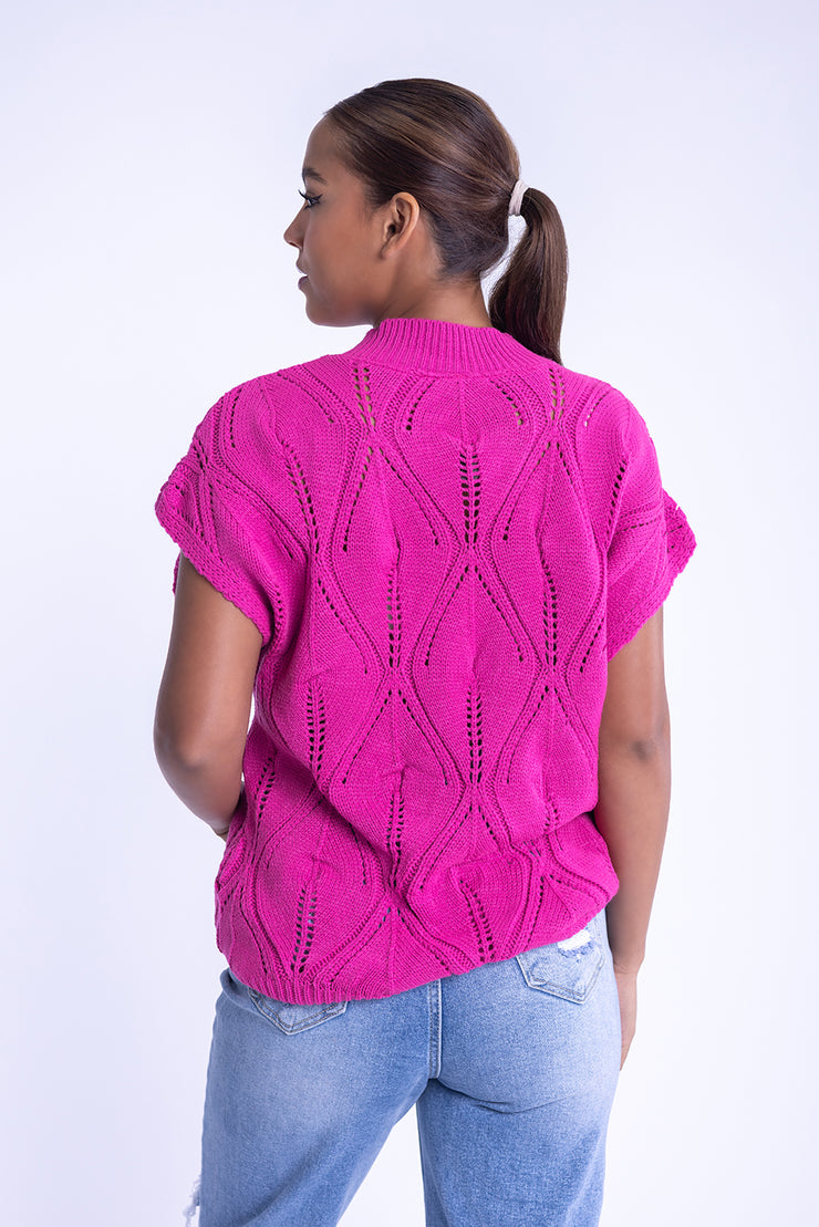 Chaleco rosa perforado oversize