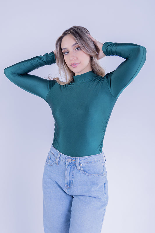 Pantiblusa satinada verde de manga larga