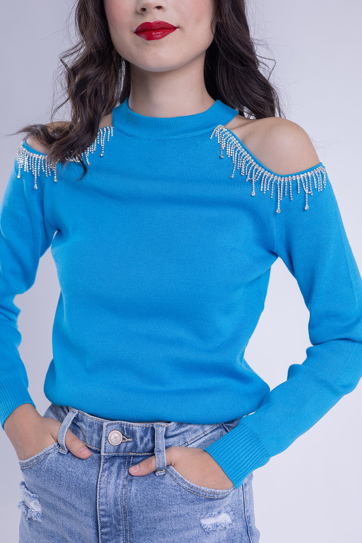 Blusa tipo suéter con hombros descubiertos