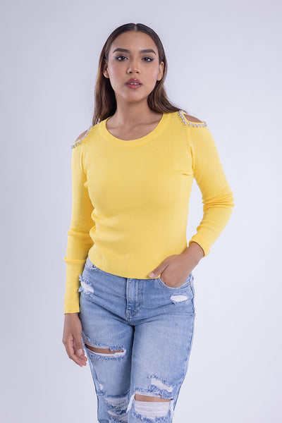 Blusa de cuello redondo con hombros descubiertos