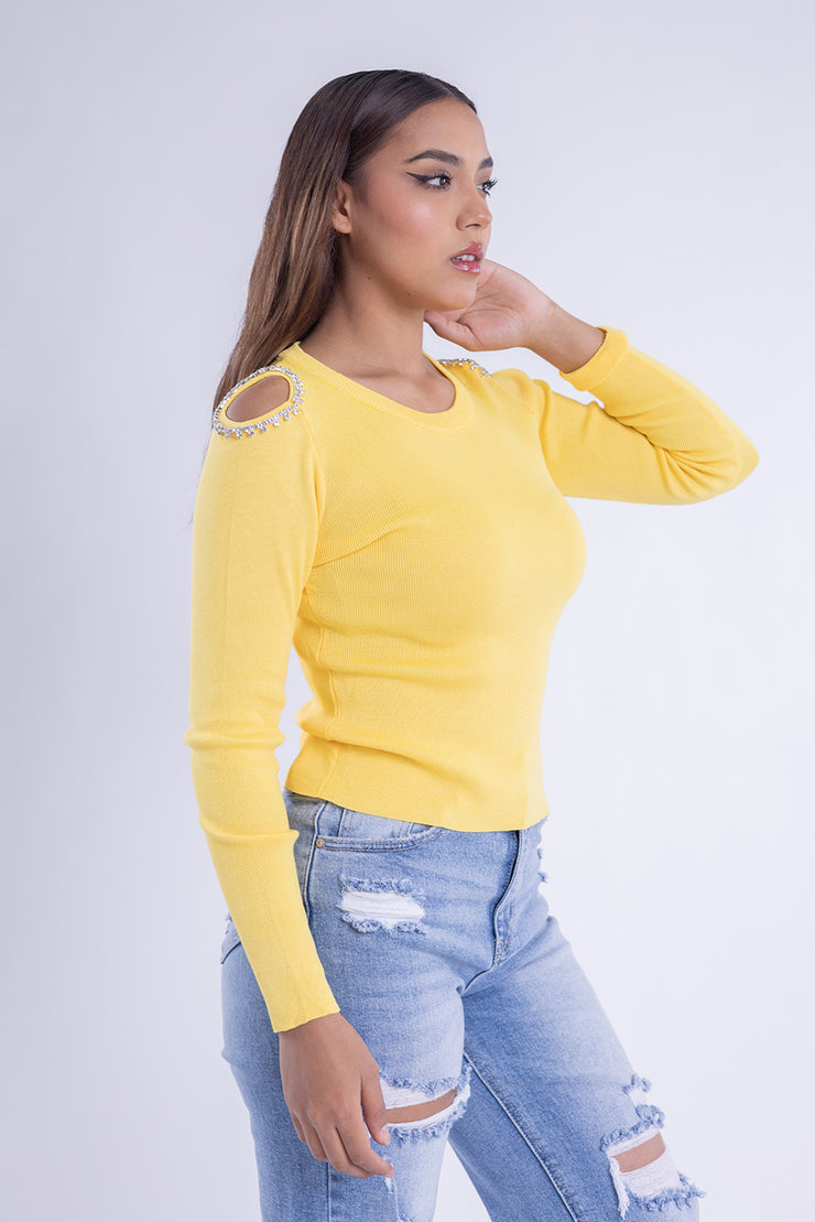 Blusa de cuello redondo con hombros descubiertos
