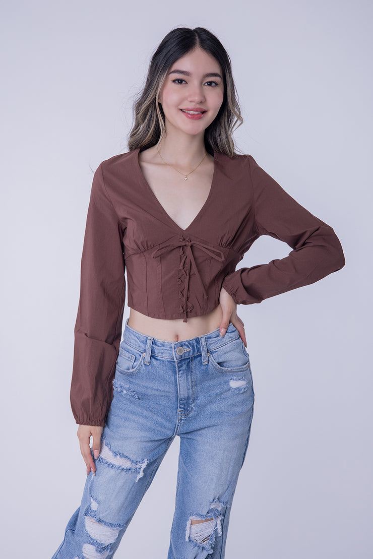 Crop top de manga larga y elásticos