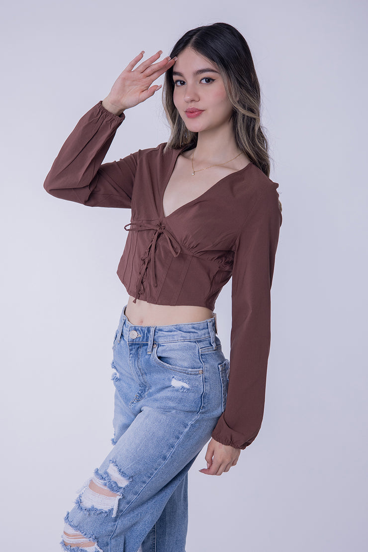 Crop top de manga larga y elásticos