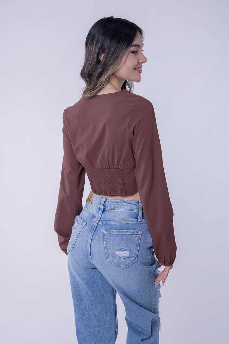 Crop top de manga larga y elásticos