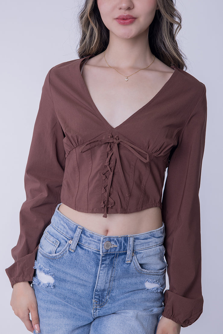Crop top de manga larga y elásticos