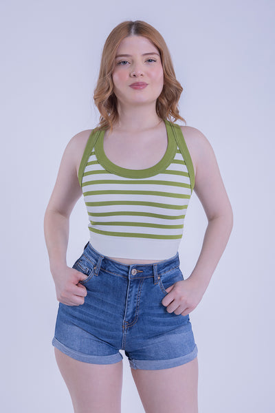 Crop top blanco y verde a rayas