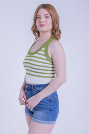 Crop top blanco y verde a rayas