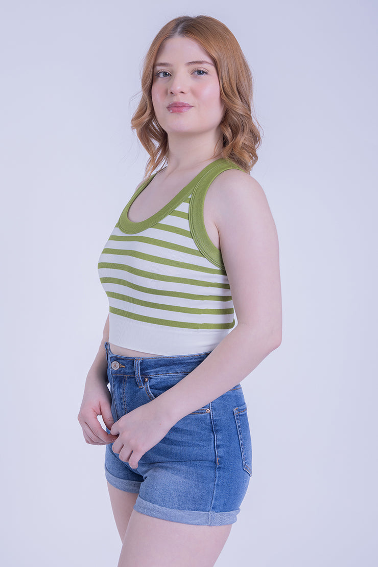Crop top blanco y verde a rayas