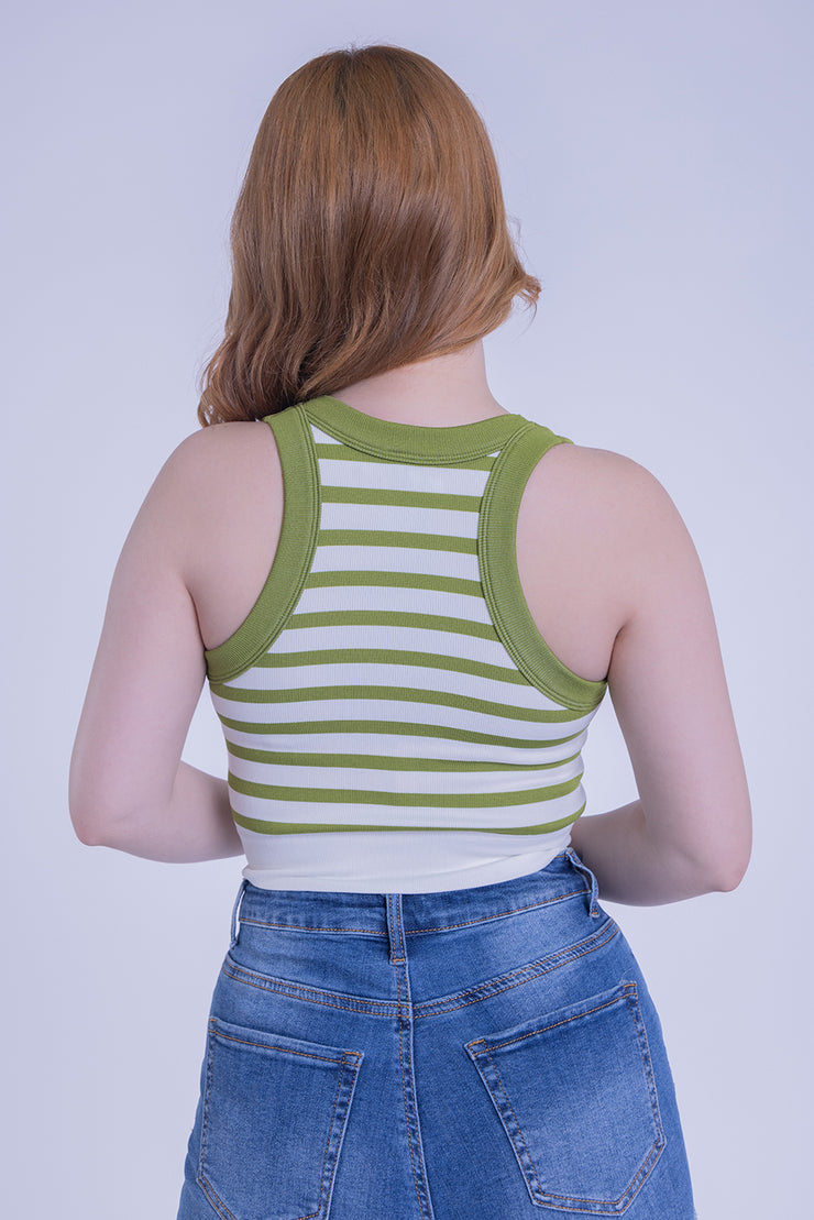 Crop top blanco y verde a rayas