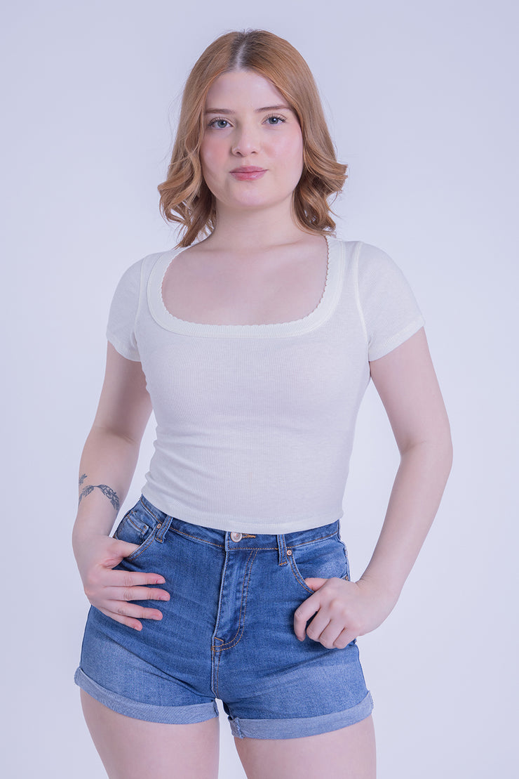 Crop top blanco acanalado
