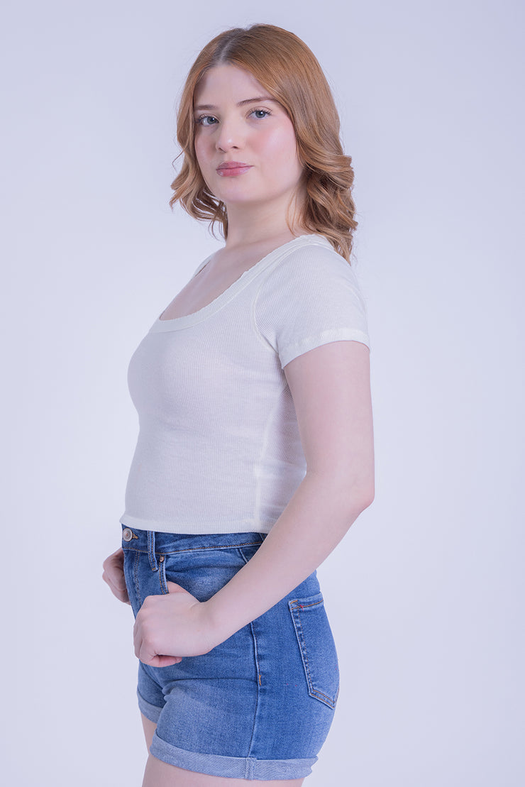 Crop top blanco acanalado