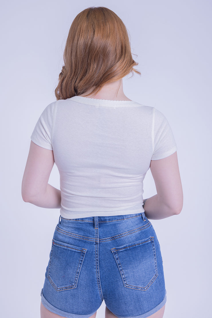 Crop top blanco acanalado