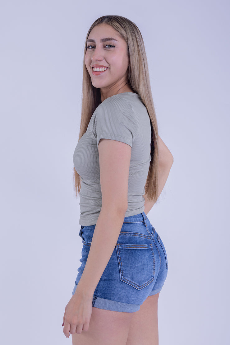 Crop top verde acanalado