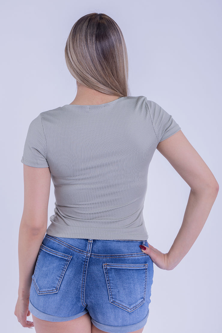 Crop top verde acanalado