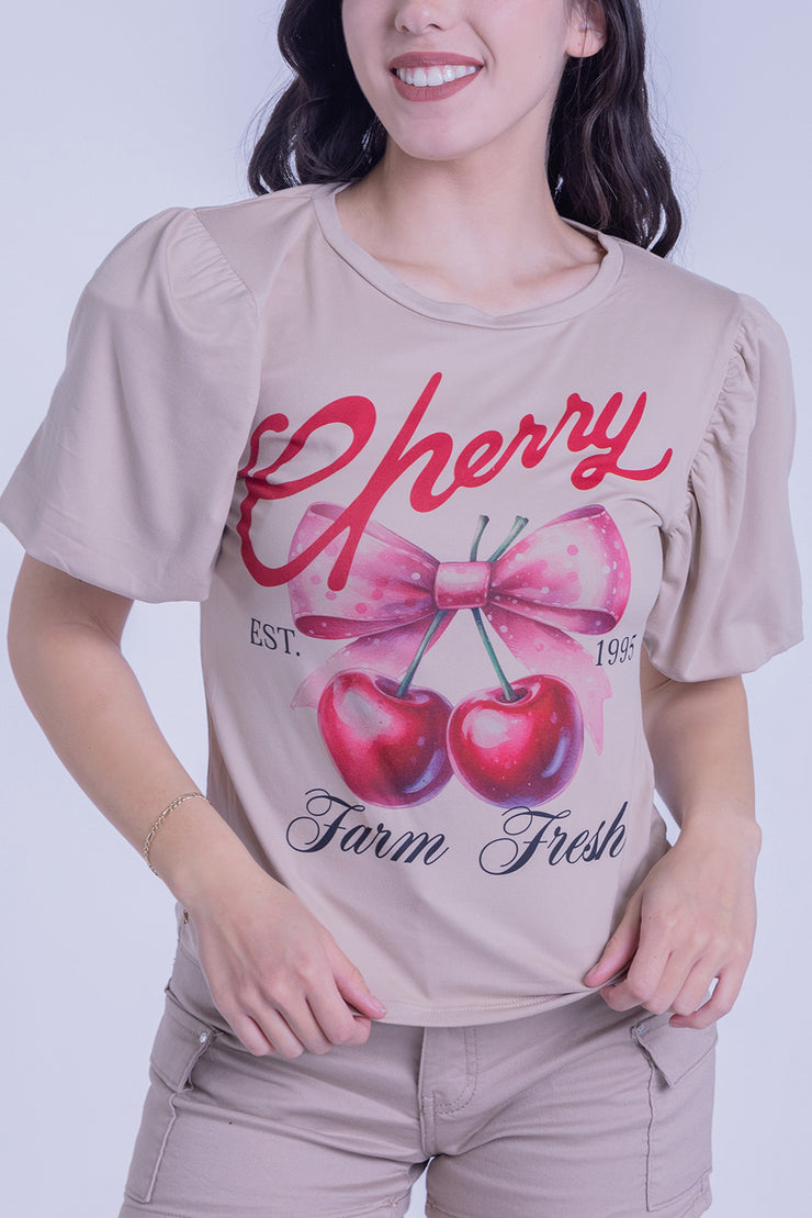 Blusa beige estampado cherry