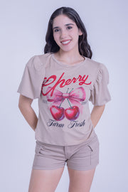 Blusa beige estampado cherry
