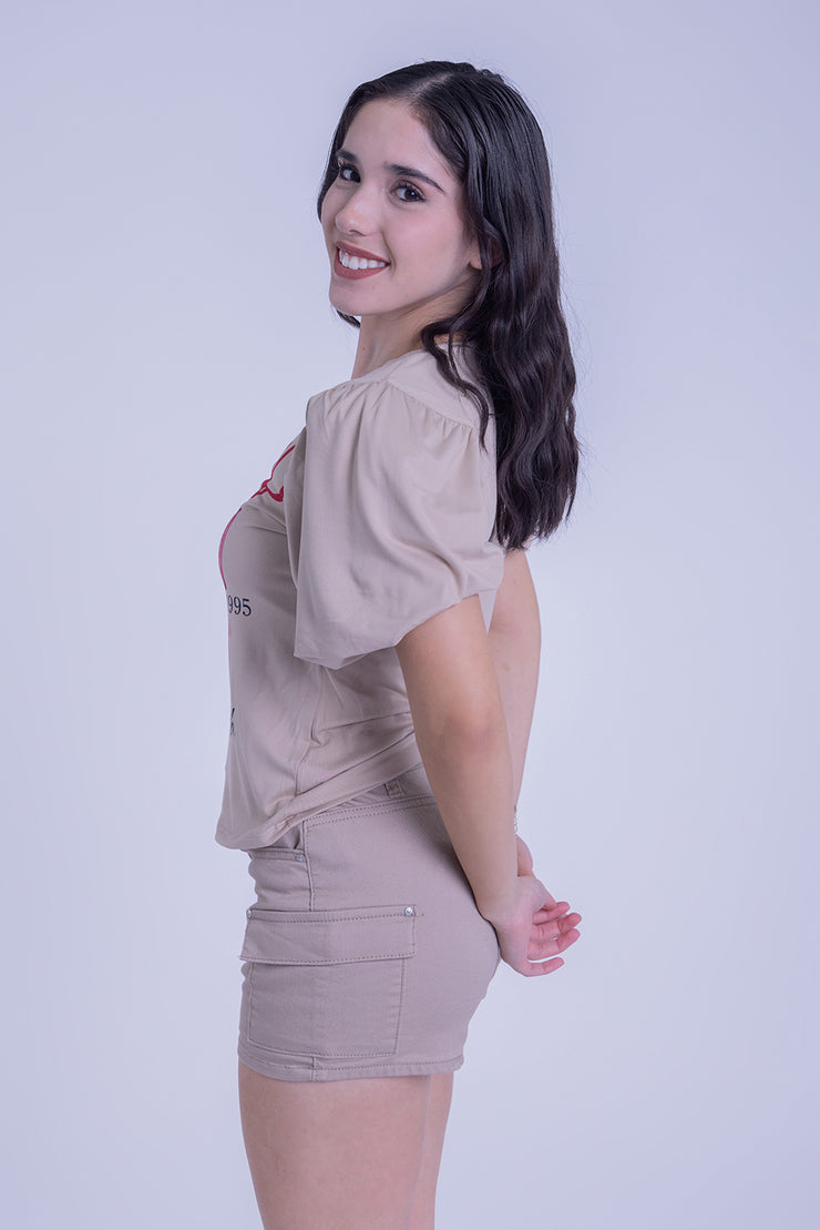 Blusa beige estampado cherry