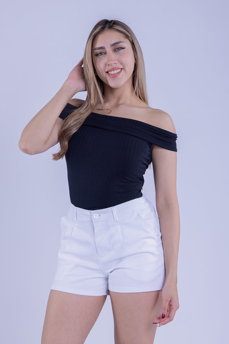 Crop top negro acanalado