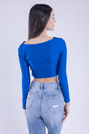 Crop top con manga larga con cuello holgado