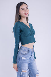 Top satinado con escote en V