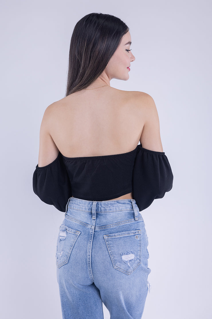 Crop top tipo corsé con varillas, con manga caida