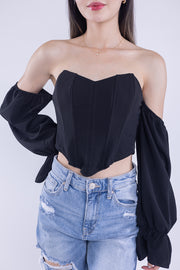 Crop top tipo corsé con varillas, con manga caida