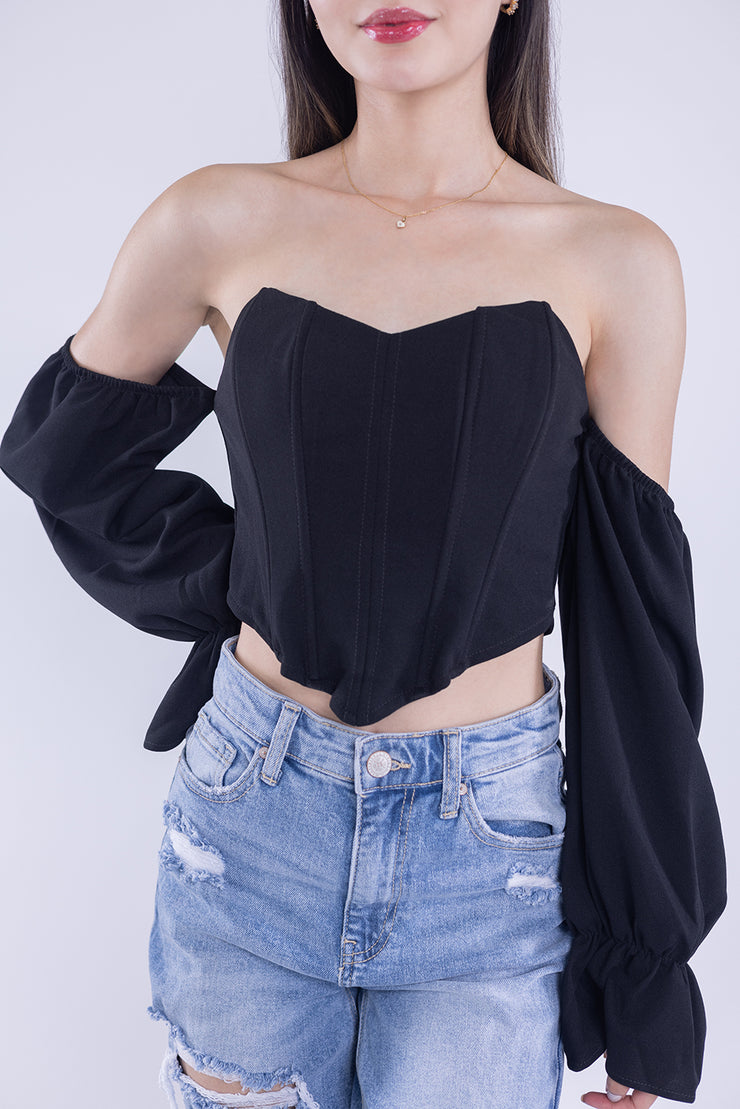 Crop top tipo corsé con varillas, con manga caida