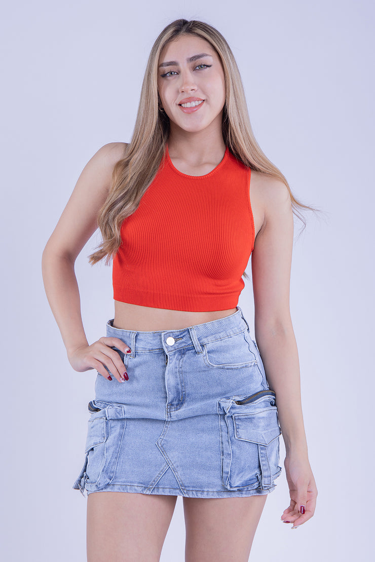 Crop top naranja acanalado