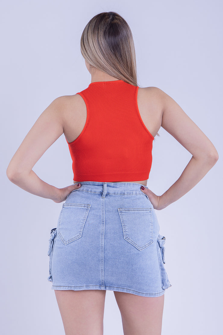 Crop top naranja acanalado