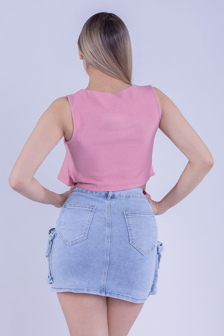 Crop top rosa con moño