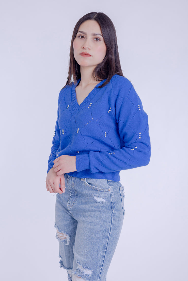 Suéter tipo blusa con cuello en V